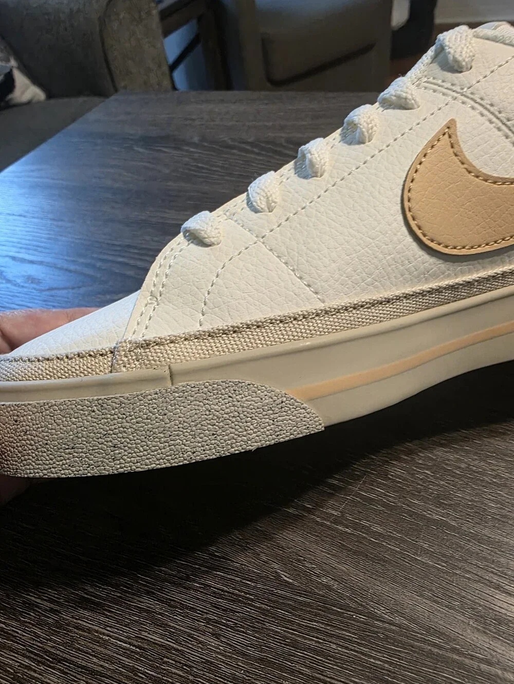 Nike Court Legacy-New- Women’s Cream-White Sneakers with Tan Swoosh